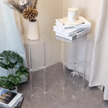 C 形亚克力透明饮料桌，适合小空间，迷你马提尼饮料边桌，适用于客厅和卧室 - 透明 - 查看 9