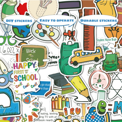 50pcs School Supplies Stickers, PVC Decals, Phone Cases, Laptops, Water Bottles, Irregularly Shaped Self-Adhesive Disposable Holiday Decorations, Christmas And New Year Gifts