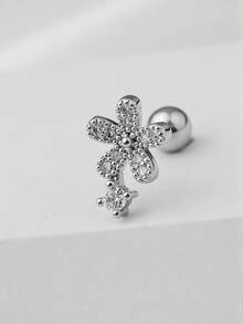 1 pieza Pendientes de botón con flor de acero inoxidable de 20G con cierre de rosca para mujeres, joyas para perforaciones múltiples estándar en daith, snug, cartílago, concha, hélix, antitragus y lóbulo con CZ