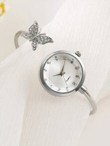 1 件珍珠母蝴蝶手表，小众奢华高端女士手链手表，小巧开口手镯式珠宝手表 - 均碼 - 查看 3