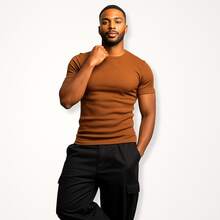 Men's US Drip Ribbed T-Shirt, Lightweight Cotton Fabric, Fits Close To The Body - Caramel Brown - View 6