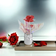 1 套人造玫瑰花束，带包装，假玫瑰镀金激光，适合生日或周年纪念礼物、母亲节、情人节礼物、婚礼纪念品和节日派对家居餐桌装饰礼物 - 彩色 - 查看 7