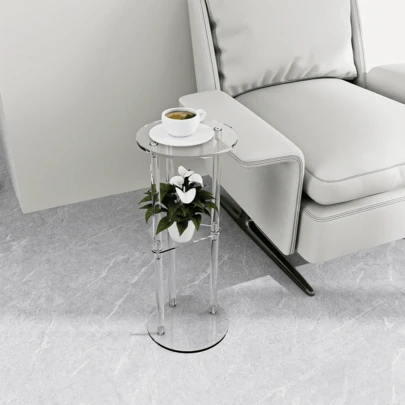 C-Shaped Acrylic Transparent Drink Table, Suitable For Small Spaces, Mini Martini Drink Side Table, For Living Room & Bedroom