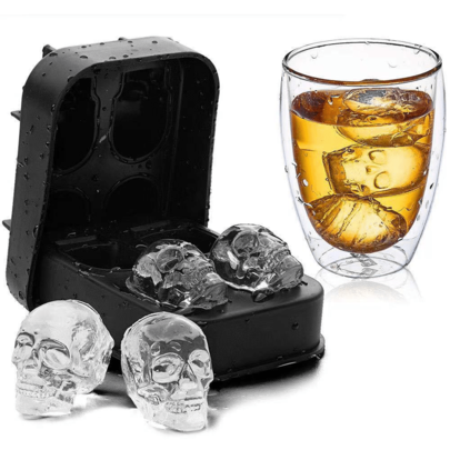1pc Halloween Skull Shaped Ice Mold, Chocolate Mold, Ice Cube Mold, Silicone Material, Easy To Demould, Make 4 Skulls At A Time