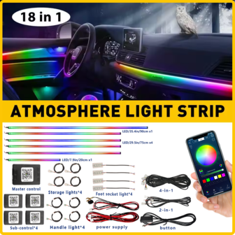 18 In1 Symphony Car Ambient Lights Full Color Universal Decoration Atmosphere Lamp 64 RGB Acrylic Colorful Streamer Rainbow LED