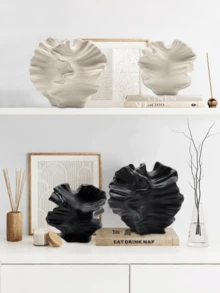 1pc Creative Abstract Vase Home Decor, White Flower Shaped Reed Vase, Minimalist Nordic Boho Style, Suitable For Modern Farmhouse Decor, Living Room, Kitchen, Bedroom, Dining Table, Office (Small Size May Be Too Small If You Mind, Please Choose The Large Size)