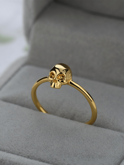 1pc Punk Style Minimalist Skull Ring, Halloween Accessory