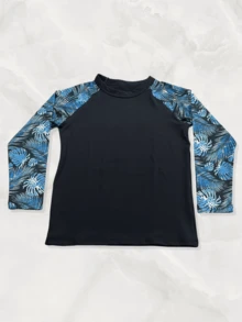Lavin Basic 15-ME Girls' Printed Sleeve Blouse With UV50 Protection Tropical Long Sleeve Beach And Pool - 藍色背景黑色 - 查看 3