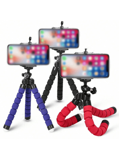 Portable Multifunctional Sponge Holder - Telescopic Tripod, Tabletop Stand, Universal Tripod Mount, Phone Camera Selfie Stick, Tripod Base, Flexible Octopus Tripod, 360° Rotatable Mini Phone Tripod, Adjustable Camera Stand With Universal Clip