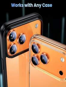 3 piezas Película protectora de vidrio para lente de cámara de metal naranja compatible con iPhone 17 Promax/17pro, fácil de pegar y resistente a los arañazos, cobertura completa, compatible con carcasa protectora