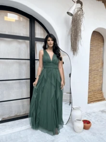 Women's Dress For Bridesmaid, Graduation, Wedding, Guest - 橄欖綠 - 查看 1