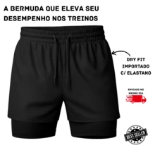 Men's 2-In-1 Imported Compression Shorts – Sports, Gym, Running, Fitness, Quick Dry, High Performance - màu đen - Xem 1