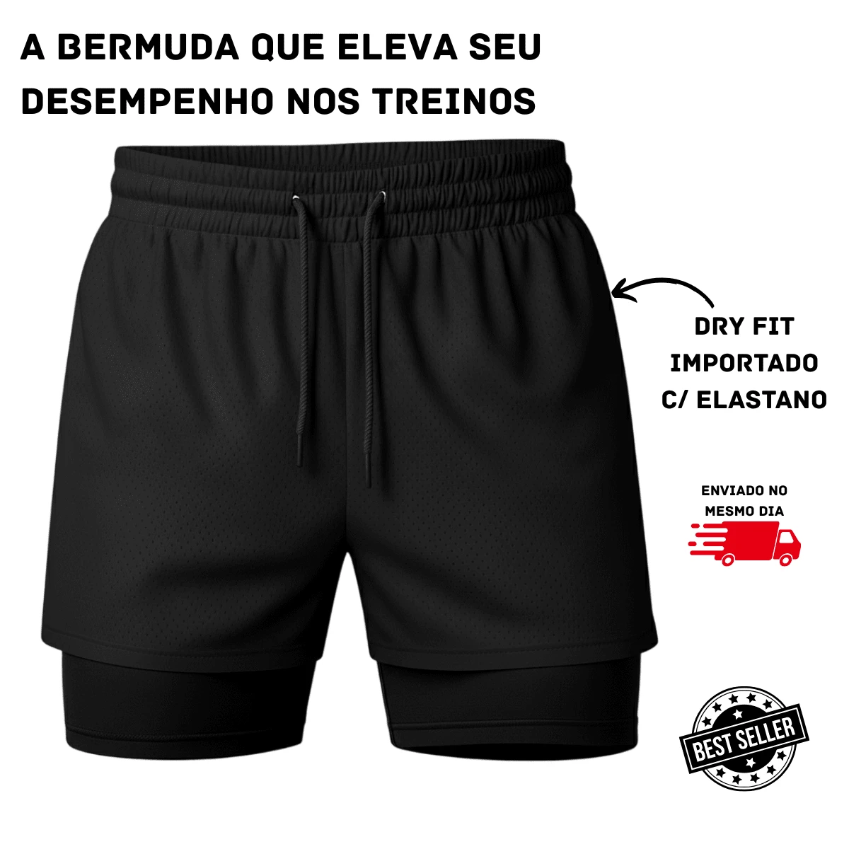 Men's 2-In-1 Imported Compression Shorts – Sports, Gym, Running, Fitness, Quick Dry, High Performance - màu đen - Xem 1