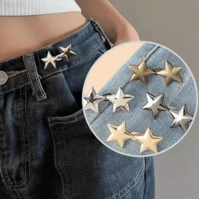 1pc Star Shape Jeans Button, Pant Waist Tightener, Adjustable Waist Buckle Sets, No Sew And No Tools Detachable Decorative Waist Buckles, Jean Buttons Pins For Loose Jeans, Pants