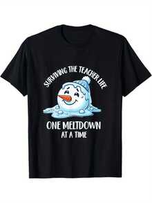 Camiseta con temática navideña "Sobreviviendo a la vida de profesor, un colapso a la vez".Adecuado como regalo de Navidad para profesores.Camiseta negra de 100% algodón.Tallas S-XXXL. - Negro - Ver 1