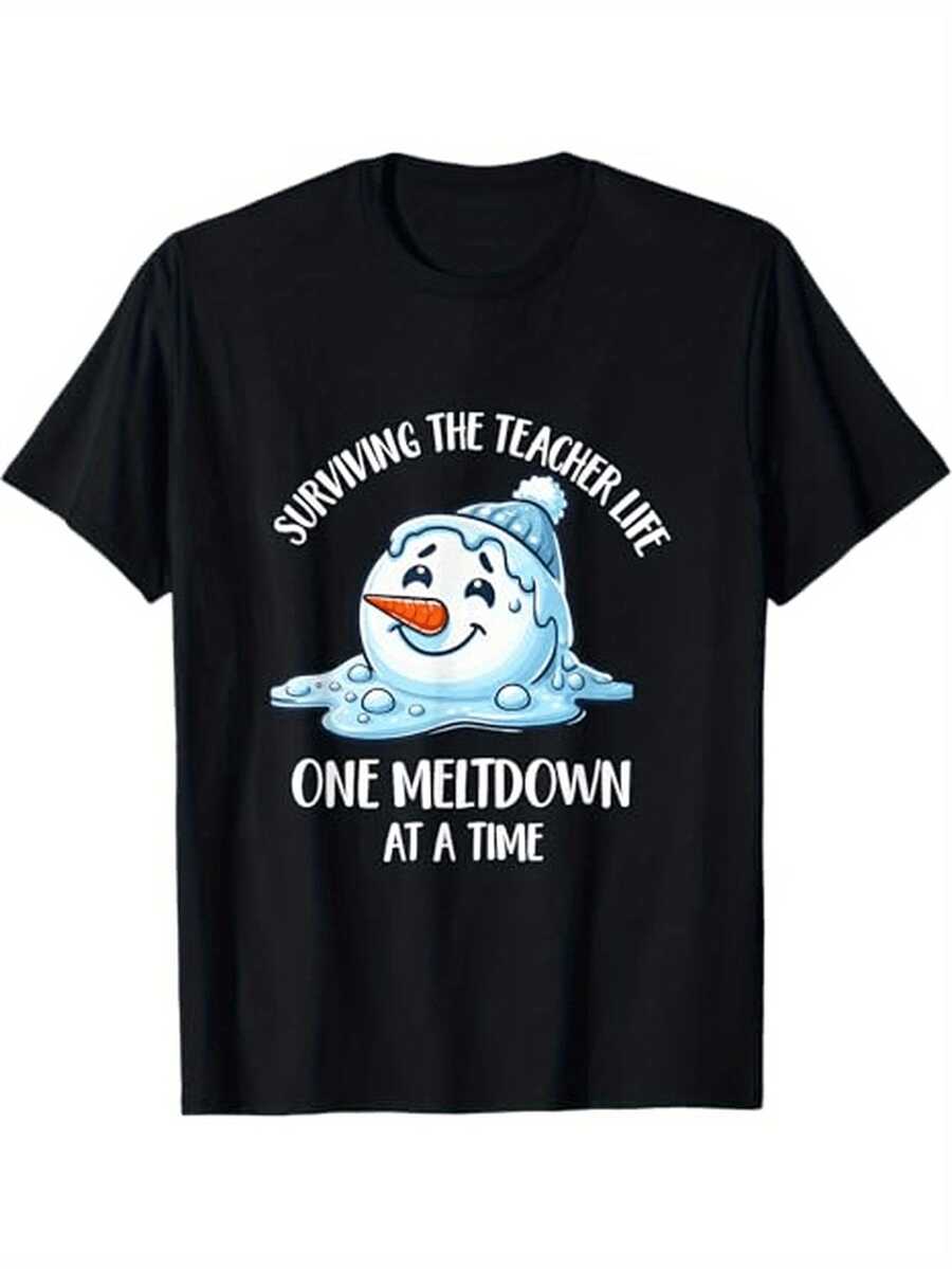 Camiseta con temática navideña "Sobreviviendo a la vida de profesor, un colapso a la vez".Adecuado como regalo de Navidad para profesores.Camiseta negra de 100% algodón.Tallas S-XXXL. - Negro - Ver 1