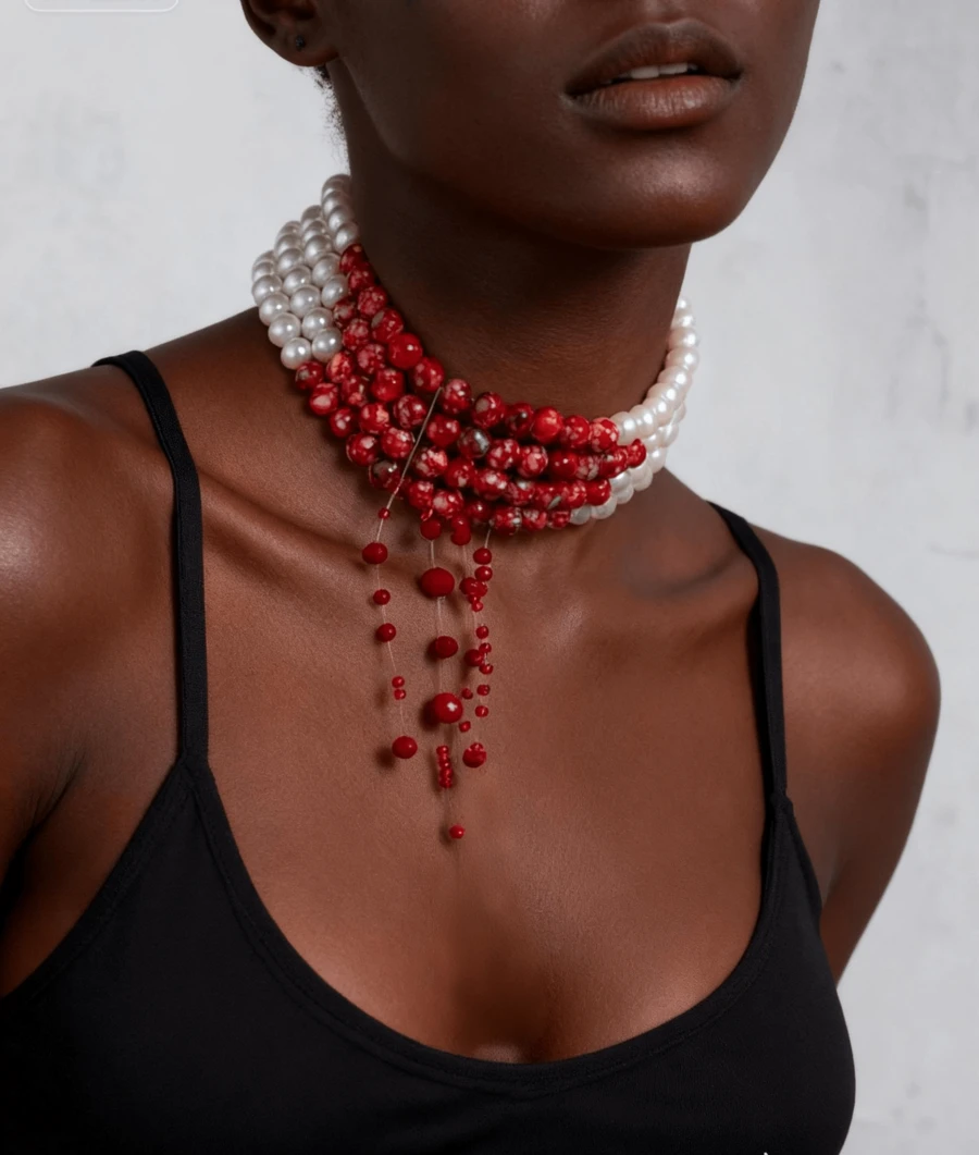 A Sweet Cool Halloween Gothic Style Multi-Layer Blood Drop Beaded Tassel Choker Design Sense Activities Party Party Sexy Personality Hip Hop Street Style Light Luxury Fashion Ladies Neckwear Party Favors, Halloween, The Best Choice For Christmas Party Gifts - 萬聖節多層血滴串珠流蘇choker - 查看 1