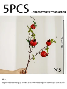 1 pieza/5 piezas Ramas artificiales de granada, ramas de fruta realistas para la cosecha de otoño, Acción de Gracias, Halloween, bodas de temporada y decoración del hogar - Rojo - Ver 12