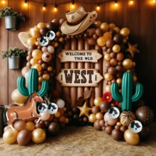 110PCS Western Party Horse Balloon Garland Arch Kit, Cow Print Confetti Color Balloons With Brown Cowboy Hat Horse Foil Balloons For Western Party Decorations,Western Wedding Decoration,Westerns Baby Shower Decoration,Cow Party Decorations,Birthday Decorations - 彩色 - 查看 6