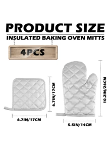 4 قطع مجموعة قفازات فرن وحصيرة عزل ذات لون واحد مقاومة للحرارة لخبز وطهي القفازات مقاومة للحرارة لفرن الميكروويف والحصيرة