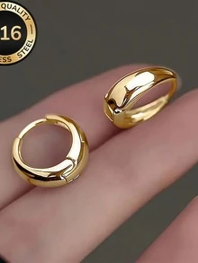 1 Cặp bông tai vòng tròn kiểu Pháp bằng thép không gỉ mạ vàng 18K không gây dị ứng, chống xỉn màu, thoải mái và đa năng, thiết kế tối giản và thanh lịch, thích hợp để đeo hàng ngày hoặc dự tiệc, quà tặng trang sức thời trang chất lượng cao dành cho phụ nữ - Vàng - Xem 6