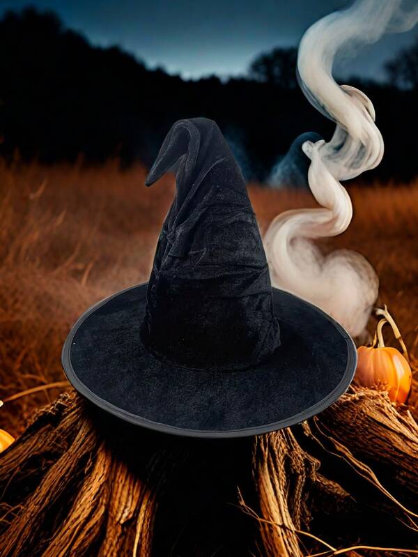 1pc Velvet Black Witch Pointed Hat, Witch Festival Party, Character Dressing Hat, Canary Hat Magic Hat, Wizard Hat, Halloween Costume Hat, Suitable For Halloween Themed Parties, Friend Gatherings, Haunted House Hats
