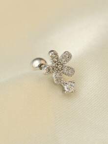 1 pieza Pendientes de botón con flor de acero inoxidable de 20G con cierre de rosca para mujeres, joyas para perforaciones múltiples estándar en daith, snug, cartílago, concha, hélix, antitragus y lóbulo con CZ