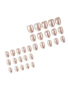 Sanrio 使用 30 件复古街头商务简约休闲学院风日常优雅现代经典简约北欧风格极光激光电镀白色法式中号椭圆形假指甲套装立即提升您的外观，适合优雅温柔的女孩和女士在日常生活中使用 - 白色 - 查看 4