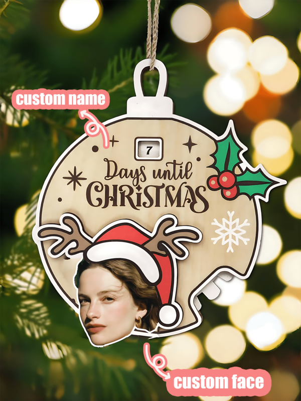 1 pieza Adorno personalizado de bola de Navidad, Adorno personalizado de árbol de Navidad con reno y copo de nieve, Adorno de cuenta regresiva de madera, Decoración de reno de Navidad DIY, Cuenta regresiva de Navidad, Decoraciones navideñas personalizadas