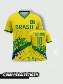 1 Stück Fußballtrikot mit Brasilien-Motiv: Leuchtendes Gelb mit Nationalflagge. Perfekt, um Ihre Liebe zum brasilianischen Fußball zu zeigen. Wir bieten Komplettanpassung - fügen Sie Ihren Namen, Ihre Lieblingsnummer oder einzigartige Designelemente hinzu. Hergestellt aus hochwertigem, atmungsaktivem Material. Heben Sie sich mit einem personalisierten Stück hervor, das das Fußballerbe Brasiliens ehrt. Halloween, Thanksgiving, Weihnachten und Neujahrsgeschenke