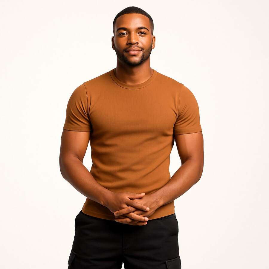Men's US Drip Ribbed T-Shirt, Lightweight Cotton Fabric, Fits Close To The Body - Caramel Brown - View 1