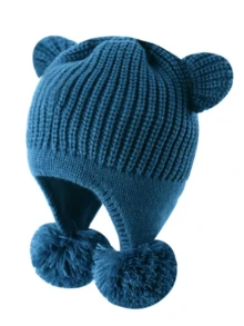 1pc Girls' Knitted Hat With Bear Ears & Pom Poms - Soft, Striped, Lightweight Winter Hat, Suitable For Everyday, Casual And Holiday Wear - 1PC - View 7