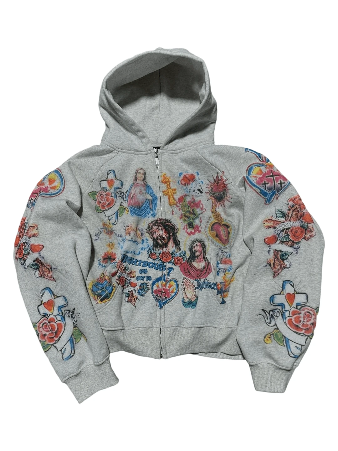 Jesus Hoodie Men's Y2k Zip Up Hoodie Harajuku Hip Hop Streetwear Casual Sweatshirt Hooded - 灰色 - 查看 1