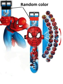 Marvel New Flip Cover Design Projection Luminous Cartoon Hero Teenage Electronic Watch, Spider-Man Watch Teenage Gift, Unisex Cartoon Print Watch
