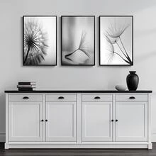 3pcs Unframed Modern Elegant Black&White Dandelion Flower Canvas Poster, Waterproof Canvas Wall Art, Aesthetic Room Decor, Artwork Wall Painting For Gift, Wall Picture For Living Room, Bedroom, Dining Room, Dorm, Home And Office Wall Decor