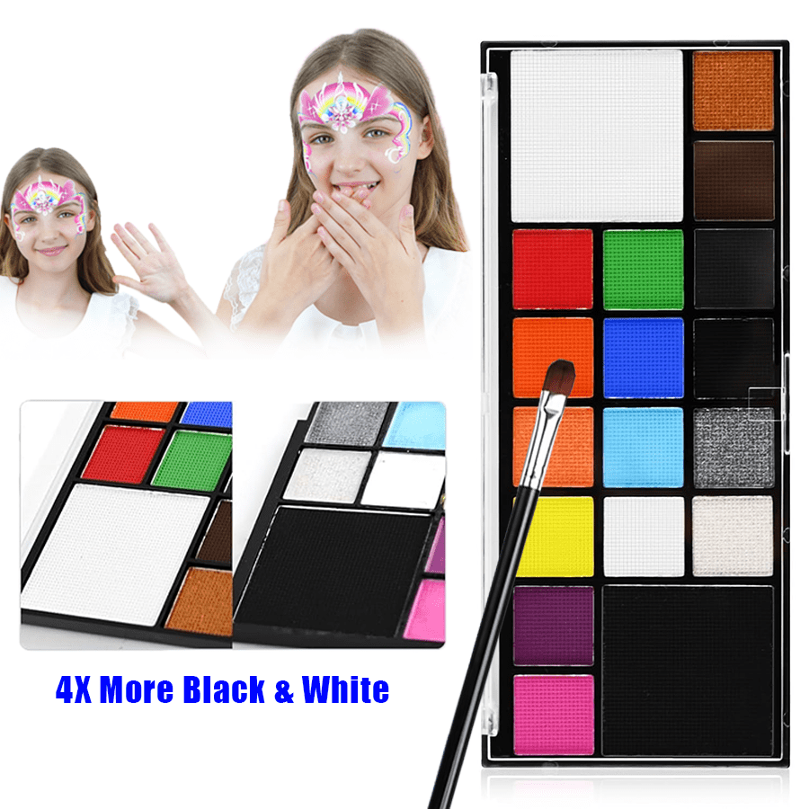 18 Farben Aquarellfarben Set, mit Wasser zum Gebrauch, mit Pinsel, geeignet für Halloween, Weihnachten, Halloween-Make-up, Party-Malerei, Cosplay, Bühnenaufführung, Abschluss, Karneval, Ostern
