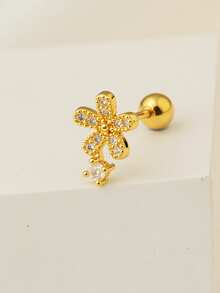 1 pieza Pendientes de botón con flor de acero inoxidable de 20G con cierre de rosca para mujeres, joyas para perforaciones múltiples estándar en daith, snug, cartílago, concha, hélix, antitragus y lóbulo con CZ