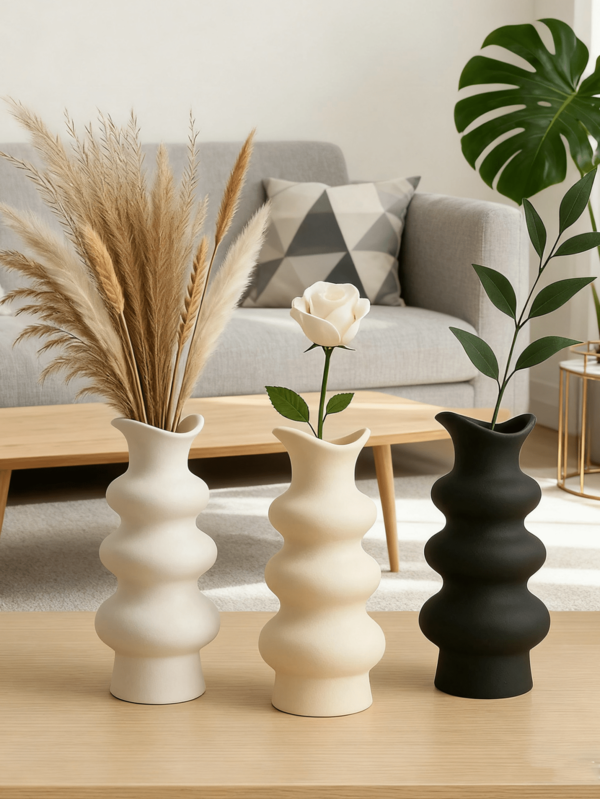 Vaso em formato de onda de 1 peça, decoração minimalista para mesa, sala de estar ou entrada, suporte estético para flores para estilo de verão, inauguração de casa e presente de aniversário