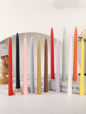 4 Pcs/Set Gradient Morandi Color Ribbed Smokeless Candles, Wedding & Party Candle Set, Birthday Candles, Perfect For Wedding And Banquet Decoration,Candlelight Dinner Home Decor Candle Holders, Great Gift For Family And Friends,Room Decor,Home Decor Romantic Atmosphere Candles.