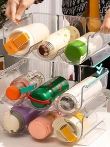 1/2/3 Niveles Organizador Apilable para Botellas de Agua, Organizador de Botellas de Agua con Compartimentos Grandes, Organizador Transparente para Botellas de Agua para Gabinete, Estante para Botellas para Organización y Almacenamiento en la Cocina