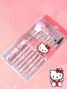 Sanrio 10 Piece Hello Kitty Ladies Makeup Brush Set, Professional Makeup Brush Set, - Pink Powder Blusher, Eyebrow Pencil, Lipstick, Eye Shadow, Brush And Powder Puff Set, Suitable For Beginners