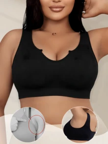 Plus Size Women Wireless Sports Bra, Lift & Shape, Breathable Yoga Bra - Black - View 2