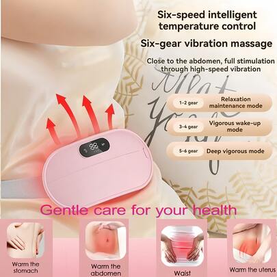 وسادة تدفئة للدورة الشهرية محمولة بكابل USB لاسلكي مع 6 مستويات للحرارة و6 أوضاع للتدليك الاهتزازي لتخفيف آلام الظهر والبطن