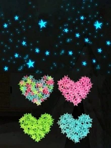 100 piezas de pegatinas fluorescentes de colores, pegatinas de estrellas de plástico fluorescentes para decorar paredes, decoración del hogar para el techo, la pared, el dormitorio de niños/bebés