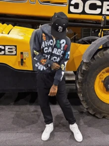 2025 American Style Letter Foam Printed Zip-Up Hoodie For Men, Loose Fit Sweatshirt, Vintage Street Hip-Hop Style - 黑色 - 查看 4