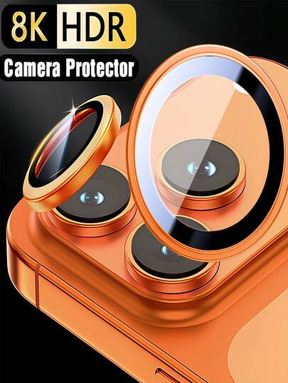 3 piezas Película protectora de vidrio para lente de cámara de metal naranja compatible con iPhone 17 Promax/17pro, fácil de pegar y resistente a los arañazos, cobertura completa, compatible con carcasa protectora