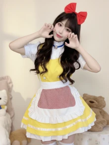 1 件可爱泡泡袖洛丽塔女仆装，角色扮演服装适合节日、派对、表演、圣诞节、情人节和日常穿着，仅限连衣裙 - 彩色 - 查看 9