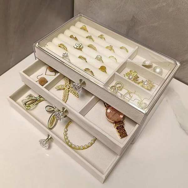 1pc Transparent Jewelry Organizer Box, Mother's Day Gift, 3-Tier Drawer Storage For Earrings, Rings, Necklaces, Bracelets, Pendants, Birthday & Anniversary Present, Display Case