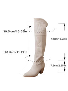 planare 女士复古麂皮裸粉色刺绣西部过膝长靴，粗跟尖头牛仔高筒靴，复古风格，适合秋冬季音乐节和街头时尚，显瘦，牛仔靴 - 杏色 - 查看 9