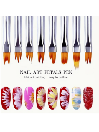 8pcs Nail Art Petal Brush Pen Kit 3D Builder Nail Gel Brush Professional Acrylic Pen Drawing-Gradient Painting Professional Manicure DIY Tool Accessories